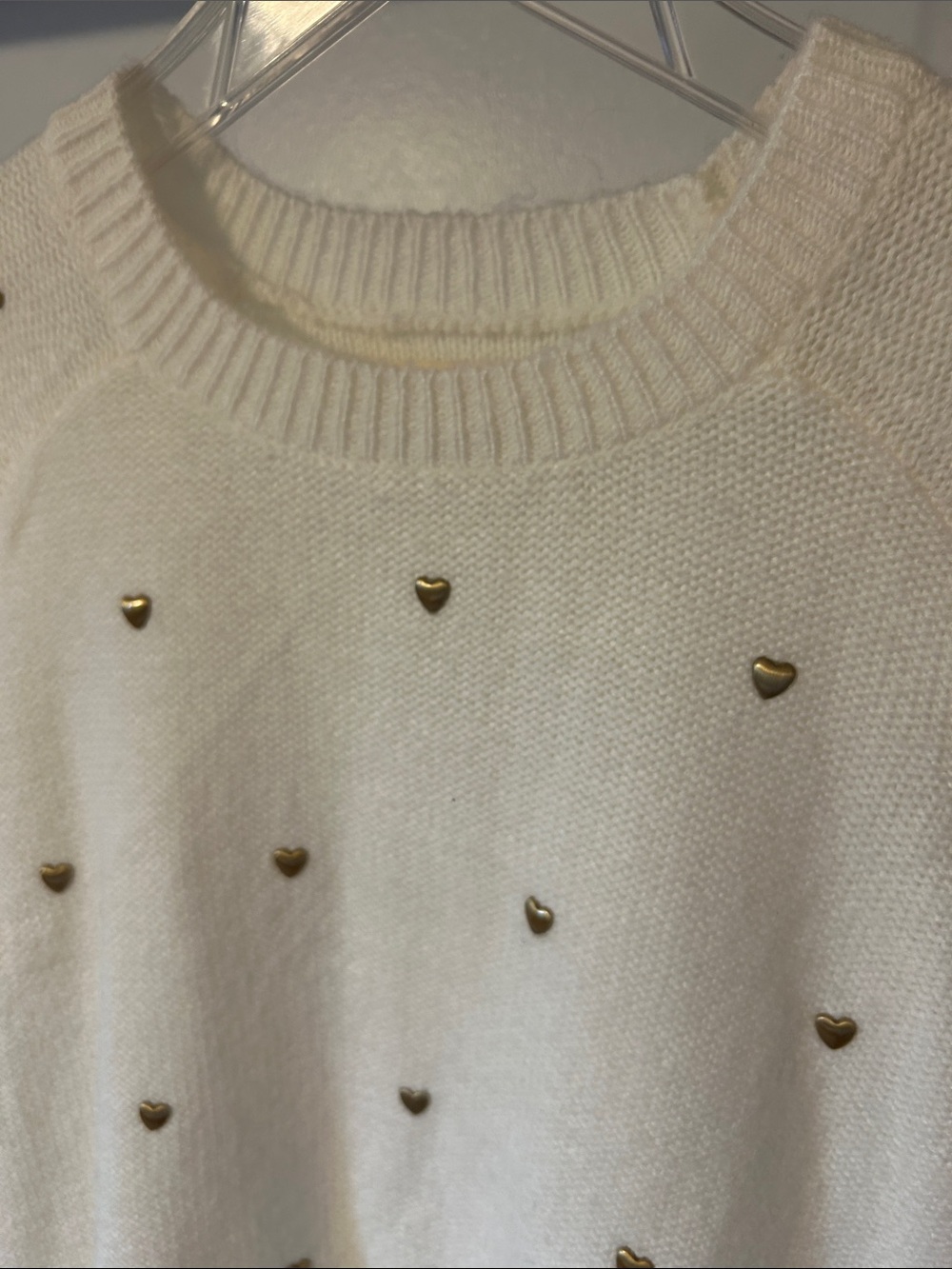 Lucky Brand Cream Sweater with Gold Heart Studs